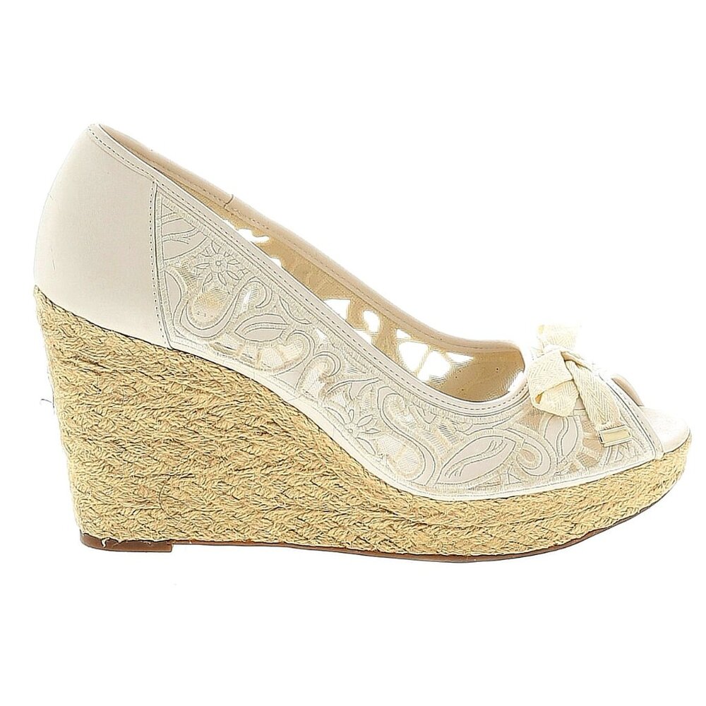Kelly & Katie Cream Colored Lacey Wedge Heels Exc… - image 1